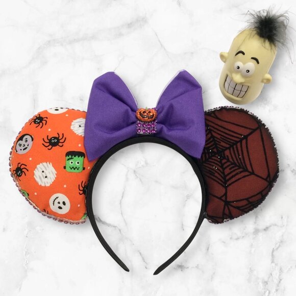Halloween Mouse Ears Headband with a Matching Purple Bow Brand New Handmade - Picture 1 of 4